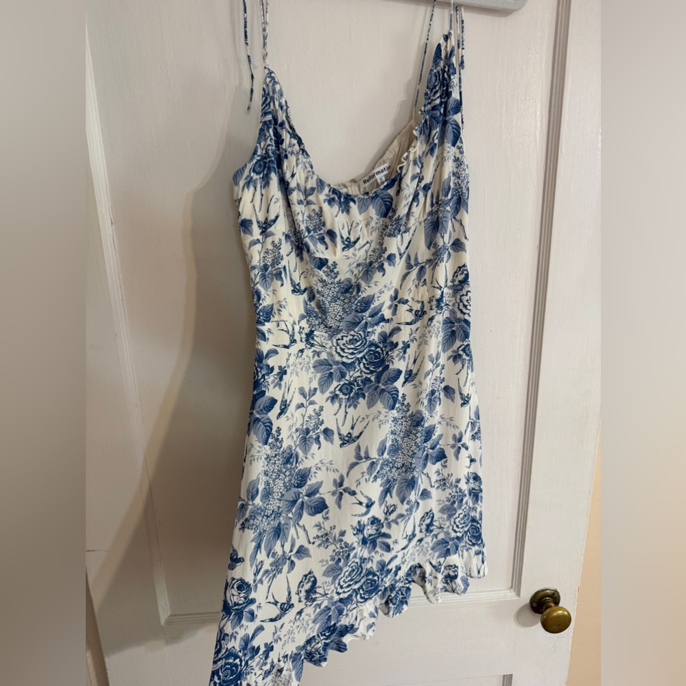 Reformation blue white toile print mini dress
